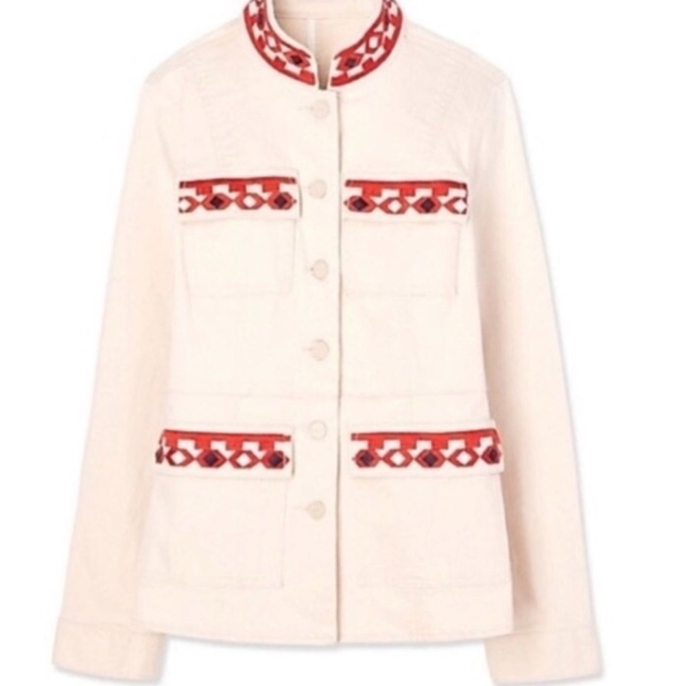 Tory Burch Embroidered Berkley Sgt Pepper Military Jacket Cream SP